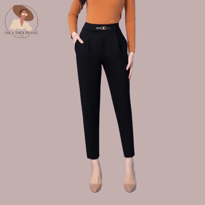 Quần Baggy DILA Cạp Chun Phối Dây Da Chất Umi Đanh Mịn Lưng Cao Kiểu Dáng Công Sở Tôn Chiều Cao