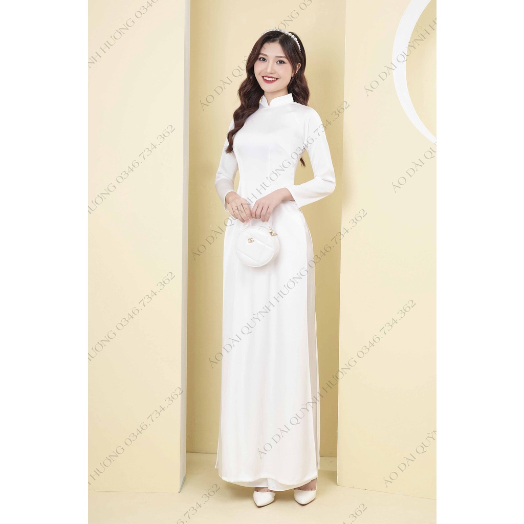 [Mã BMLT35] Áo dài trắng, áo dài truyền thống, áo dài học sinh chụp ảnh kỷ yếu chất liệu lụa mỹ 2 tà by Quỳnh Hương