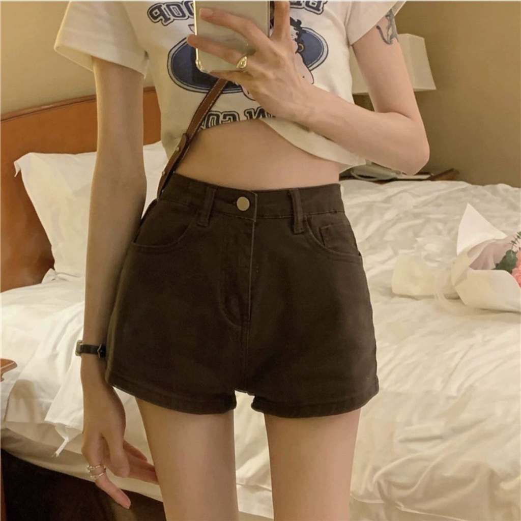 Bán Chạy Nhất Jiashucheng#Quần Short Jeans Lưng Cao Ống Rộng Thời Trang Cho Nữ