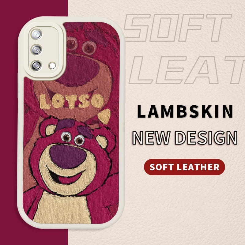 Ốp Điện Thoại Da PU Hình Gấu Dâu Tây Cho OPPO A74 F19 F19s A95 4G Reno 6 Lite