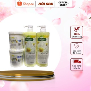 Bộ chăm sóc da cơ bản hoa cúc, bộ 4 chai sữa rửa mặt kem massage tẩy da chết chính hãng,