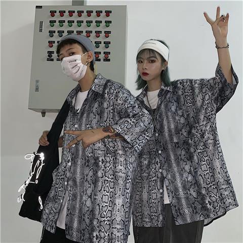 Áo Sơ Mi Nam Màu Tối In Họa Tiết Da Rắn Phong Cách Retro Sành Điệu Size S-3Xl 2 Kiểu