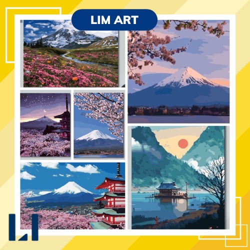 Tranh tô màu theo số Núi Phú Sĩ Nhật Bản. Tranh sơn dầu số hóa phong cảnh LIM Art.