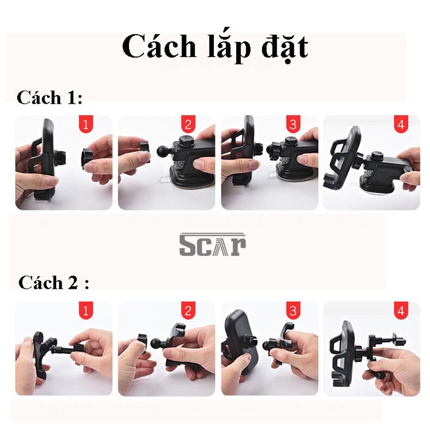 (3in1) Giá đỡ điện thoại vân carbon gắn taplo và cửa gió điều hòa, kẹp điện thoại ô tô cực kì chắc chắn - Khải Huy Scar