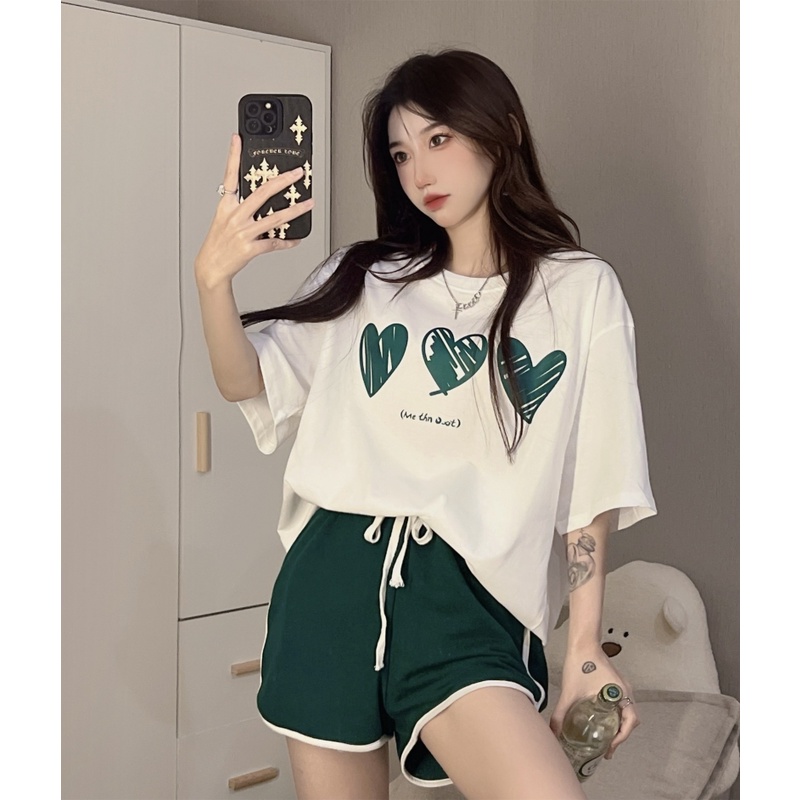 Áo Thun Nữ Ngắn Tay In Hình Trái Tim Mới