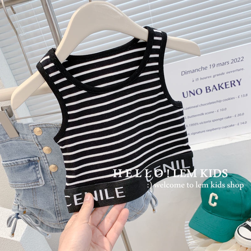 Áo Croptop Sát Nách Chất Liệu Cotton Kẻ Sọc Thời Trang Mùa Hè Cho Bé Gái
