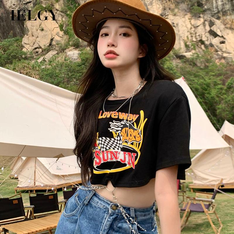 IELGYÁo Croptop In Họa Tiết Phong Cách retro Dễ Phối Đồ Cho Nữ