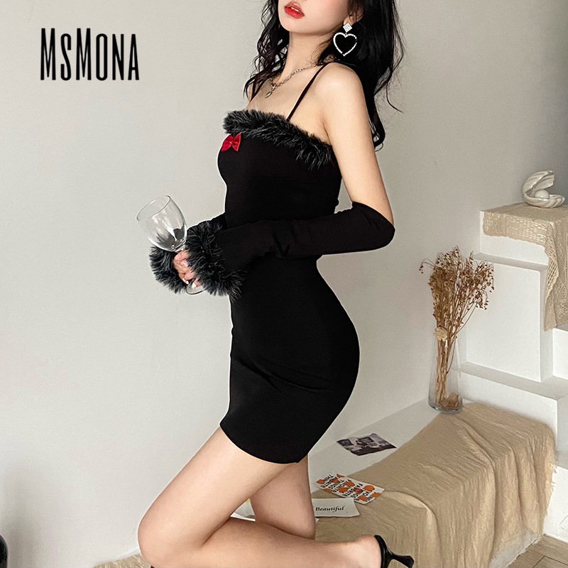 MsMona Đầm Dệt Kim Trễ Vai Màu Trơn Thời Trang 2023 Cho Nữ