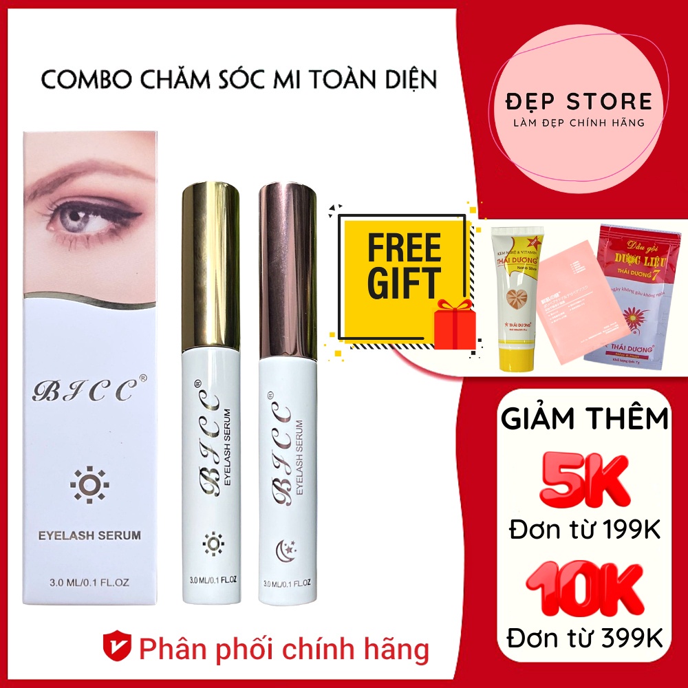 Dưỡng Mi Dài BJCC Combo Ngày & Đêm Serum Dưỡng Dài Mi Eyelash Kích Thích Mi Con Mọc Dày Khỏe Đen Cong Tự Nhiên