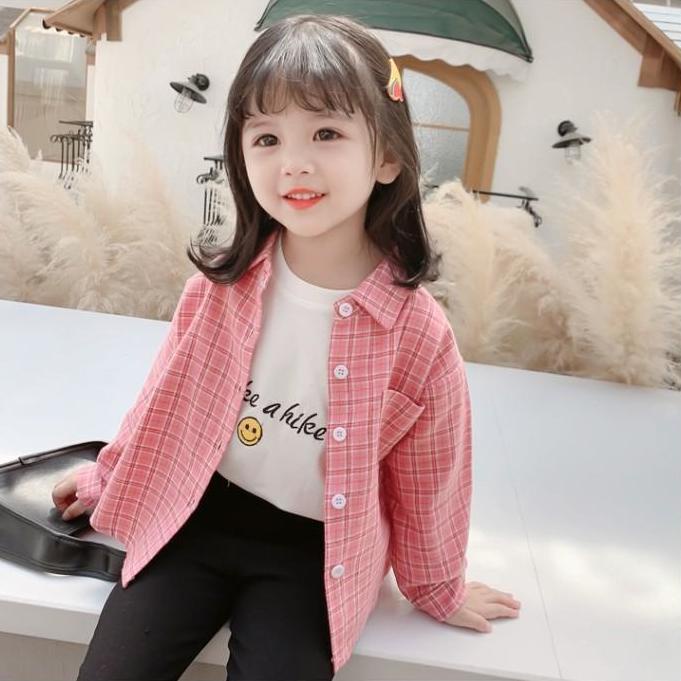 Áo Khoác Sơ Mi Tay Dài Họa Tiết Caro Thời Trang Xuân Thu Cho Bé Gái