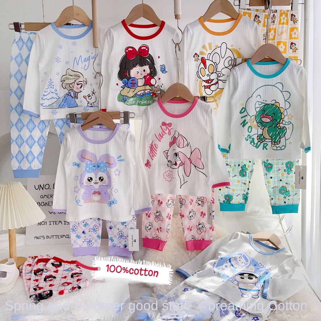 Bộ Đồ Ngủ Tay Dài Chất Liệu Cotton Thoáng Khí In Họa Tiết Hoạt Hình Dễ Thương Thời Trang 2023 Cho Bé