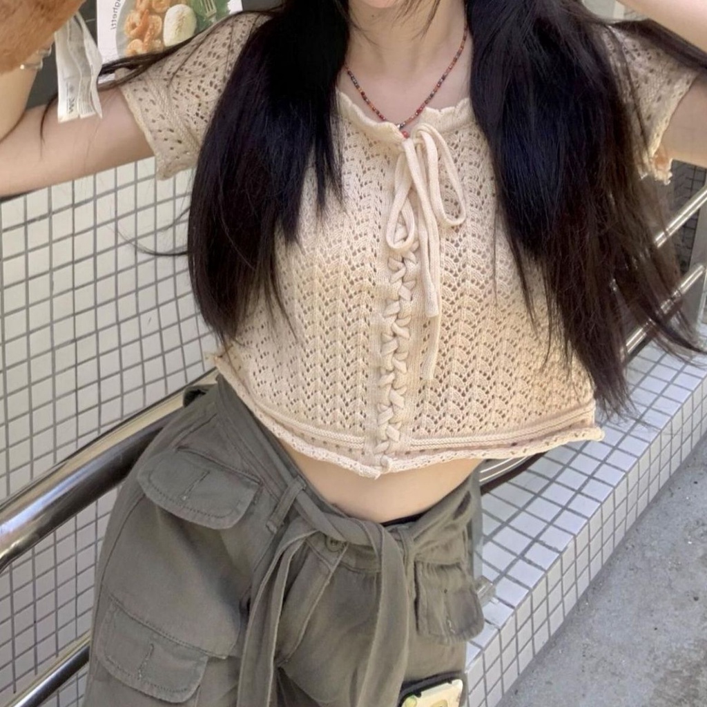 Áo Croptop Tay Ngắn Phong Cách Retro Hợp Thời Trang Hè Cho Nữ