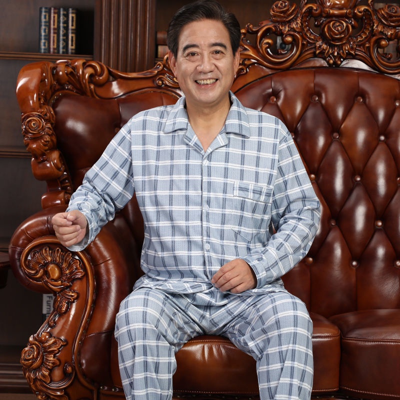 Bộ Đồ Ngủ Cotton Tay Dài Phong Cách Mới Cho Nam Trung Niên