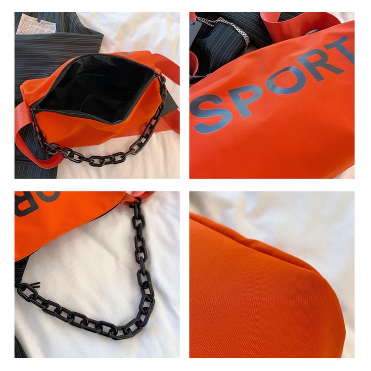 Túi Xách Thể Thao Đeo Vai Chất Liệu Nylon Phối Dây Xích Thời Trang Dành Cho Nữ