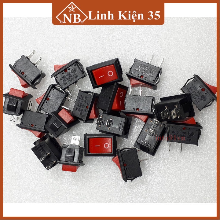 Công tắc bập bênh KCD1-101 6A 250V 2 chân, mặt nạ đỏ loại tốt