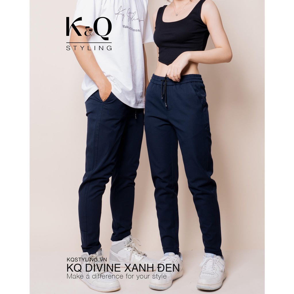 Quần ống suông kaki cotton co giãn xanh đen unisex K&Q STYLING cao cấp