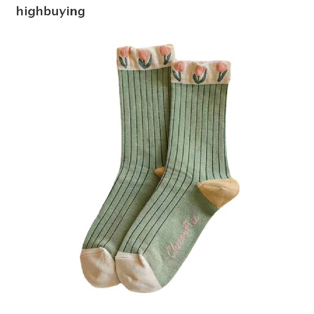 Đôi Tất Cotton Trang Trí Hoa Phong Cách Hàn Quốc Cho Nữ