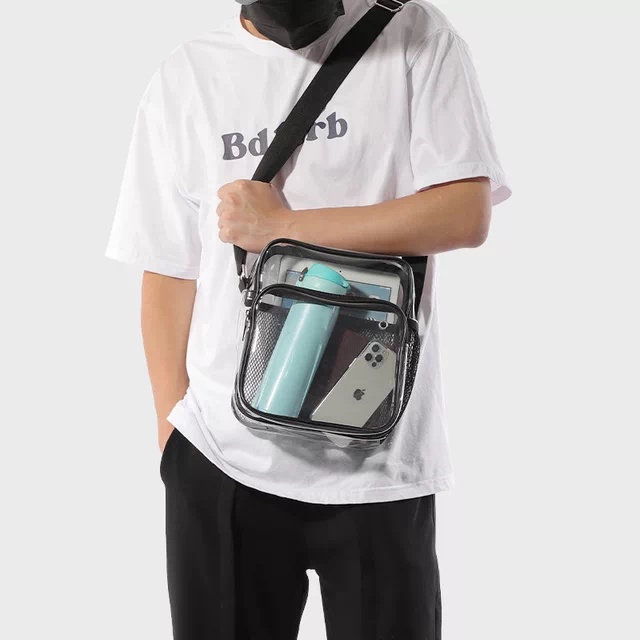Túi đeo chéo trong suốt phối lưới 1 bên dành cho nam và nữ SN098