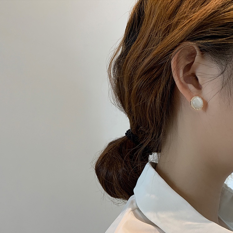 Khuyên Tai Đính Đá Opan Tròn Thiết Kế Đơn Giản Thời Trang Cho Nữ