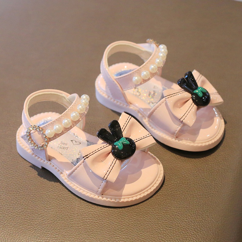Sandal Cho Bé gái 0 - 4 Tuổi Đế Cao Su Da Bóng Hoạ Tiết Thỏ Phong Cách Thời Trang