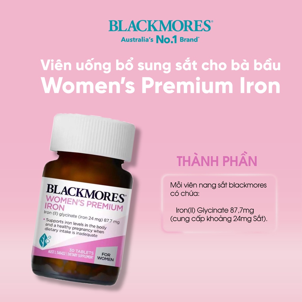 Viên uống bổ sung sắt cho bà bầu Pregnancy Iron Blackmores Úc 30 viên