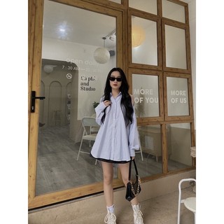 Áo Sơ mi kẻ dọc cut vai up (3229) (ảnh tự chụp)
