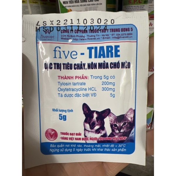 Five Tiare  chuyên dùng tiêu chảy, nôn mửa cho chó mèo