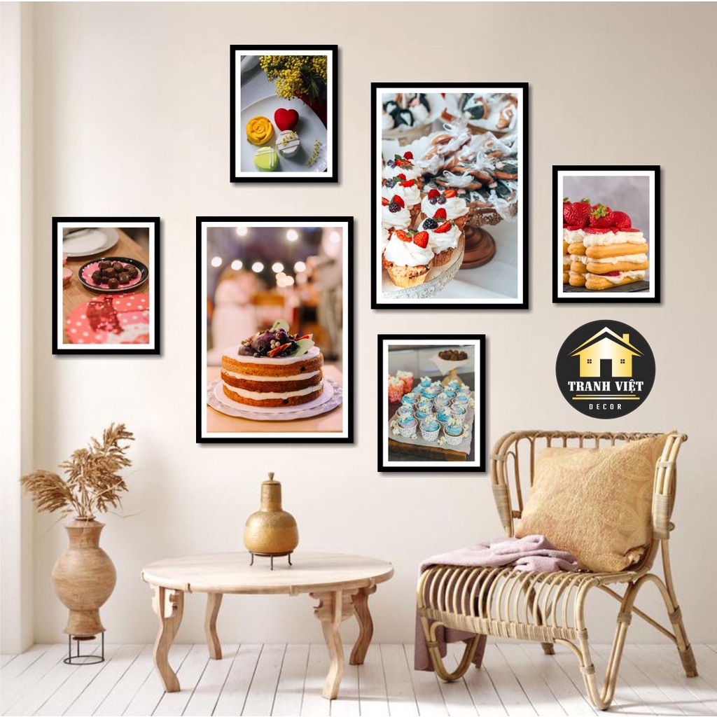 15 Mẫu tranh cake, bánh ngọt, tiệm trà, cà phê, tranh dán tường có sẵn keo siêu dính, decor quán đẹp, canvas, số hoá
