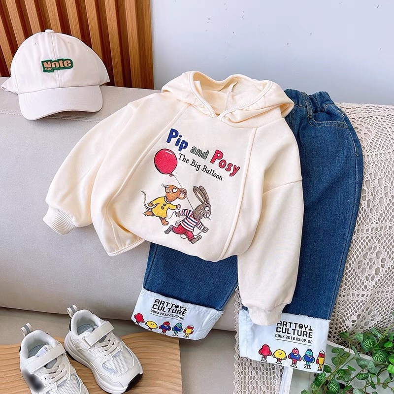 Áo Sweater Có Mũ Trùm Thêu Họa Tiết Hoạt Hình Kiểu Phương Tây Dễ Thương Thoải Mái Cho Bé