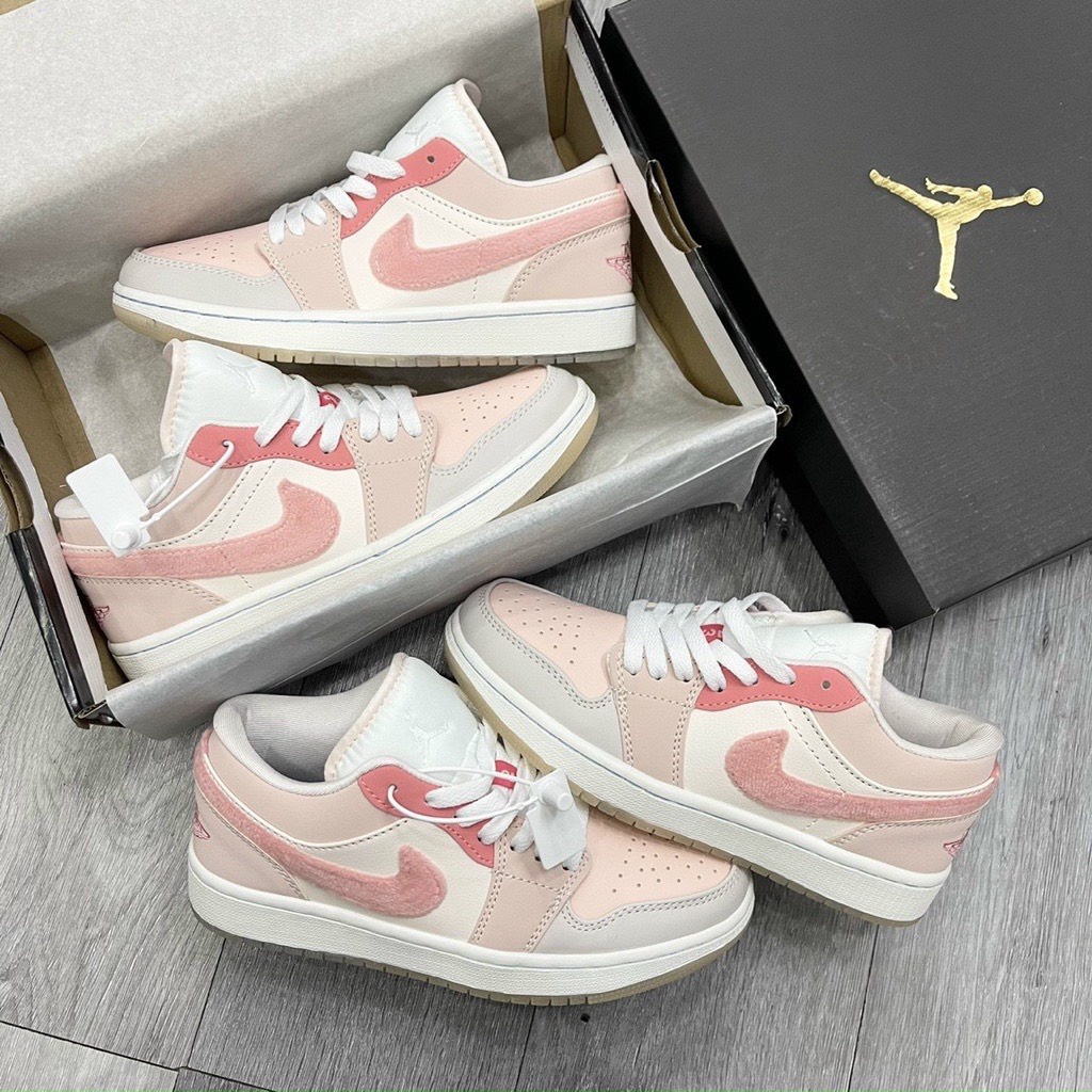 Giày Jordan hồng phấn đế mắt thấp cổ thể thao cao cấp, giày jodan 1 hồng full low full box