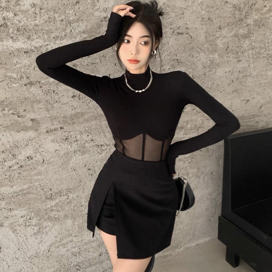 Áo Thun Nữ Dài Tay Cổ Cao Bó Sát Thời Trang Hàn