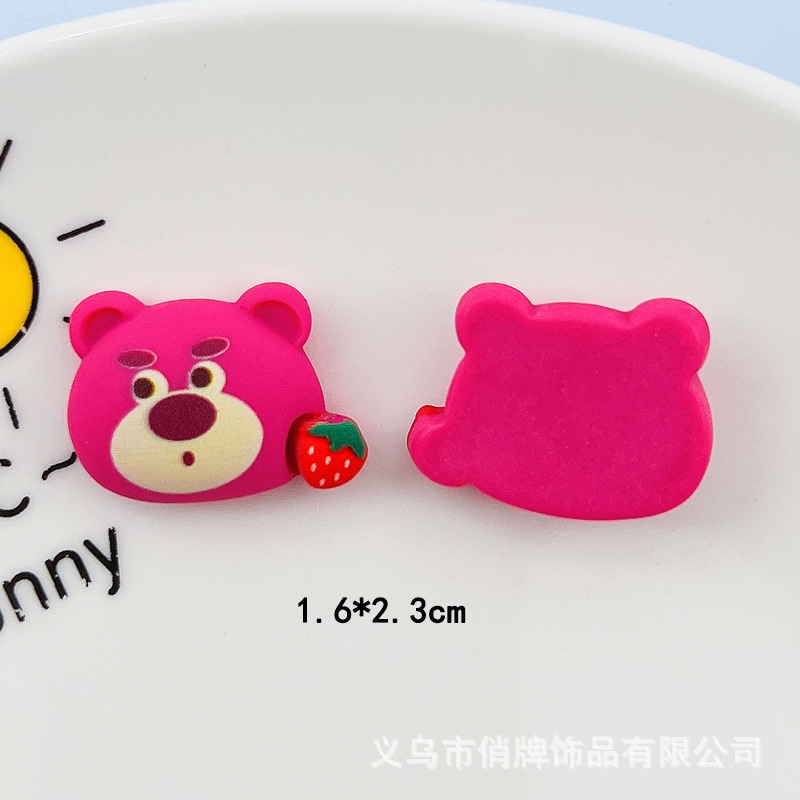 Charm gấu dâu cute | Charm cứng trang trí điện thoại kep tóc DIY slime