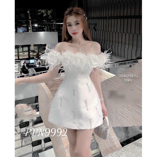 Đầm xòe trễ vai hoa viền tua rua sang trọng VIENS STORE