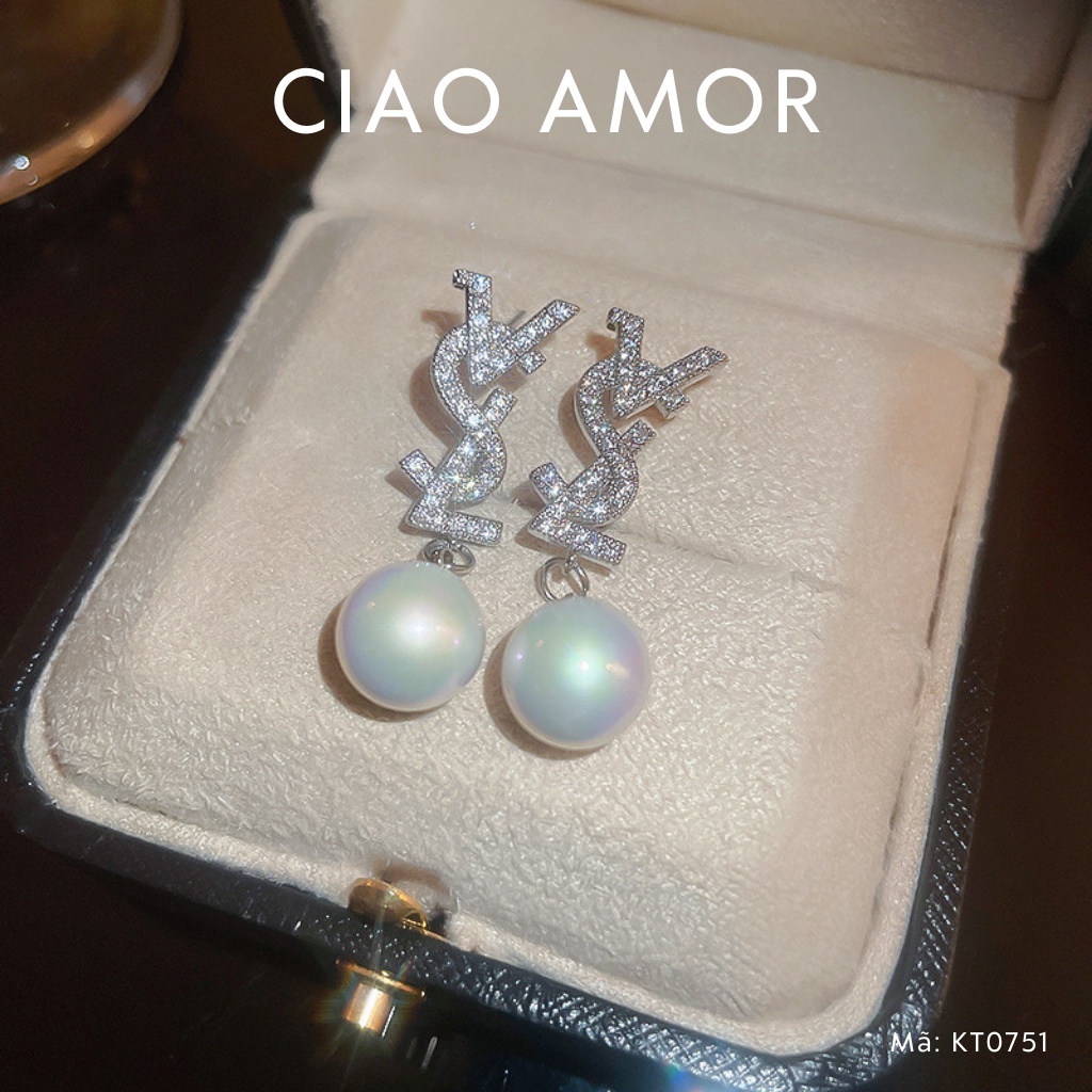 Khuyên tai nữ, Bông tai bạc 925 VSL sang trọng đính đá Trang sức Ciao Amor - KT0751
