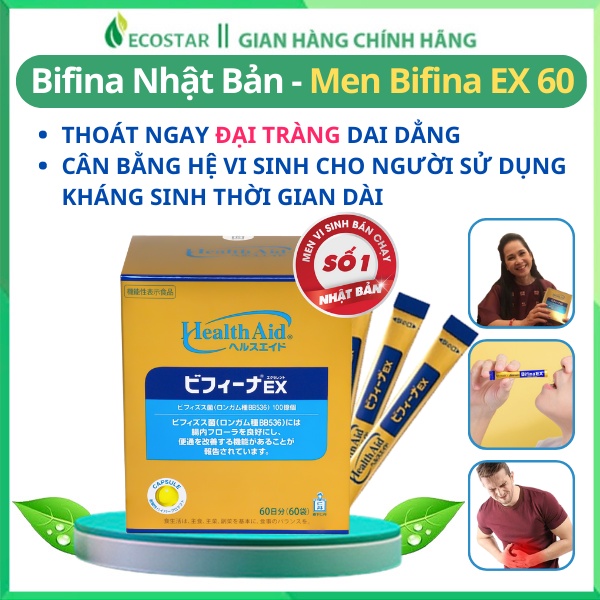 Men vi sinh Bifina Nhật Bản - Bifina Ex cho cho trẻ em,người lớn, bà bầu,táo bón,tiêu chảy,đầy hơi - Ecostar