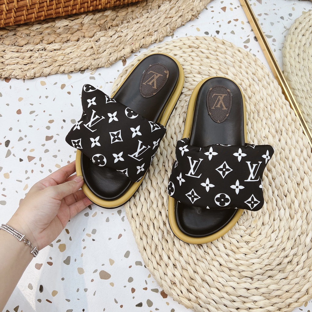 Dép lê phao dép xỏ ngón lv nhiều màu đế bằng thời trang