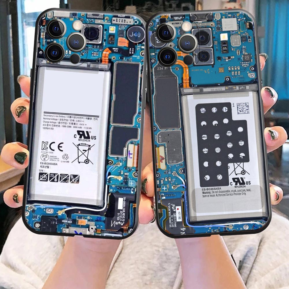 Retro Cũ Bảng Mạch Siêu Mỏng Màu Đen Vỏ Điện Thoại Dành Cho iphone 11 12 13 14 Pro Max mini Xs Max X Xr iphone SE 2020 7 8 6 6S Plus Ốp Lưng Silicon Mềm Chống Sốc