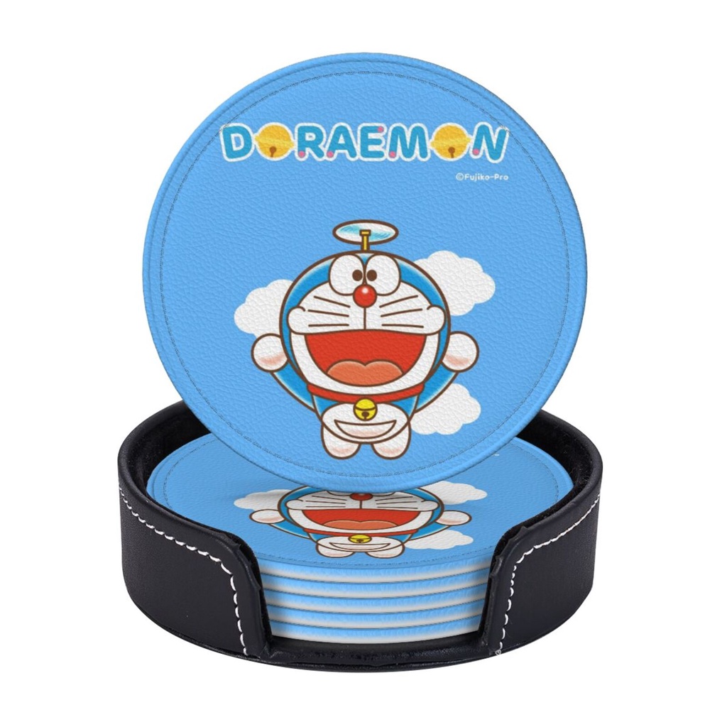 Bộ 6 Tấm Lót Ly Bằng Da Cách Nhiệt Hình Doraemon Xinh Xắn