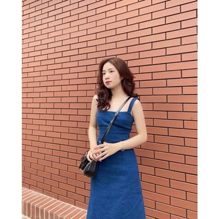 ĐẦM MIDI JEAN DENIM 2 DÂY SUÔNG