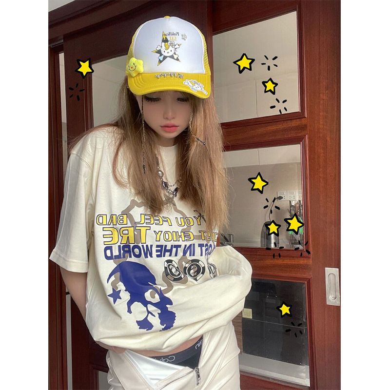 Áo Thun Nữ Ngắn Tay Cổ Tròn In Hình Quả Mơ Thời Trang