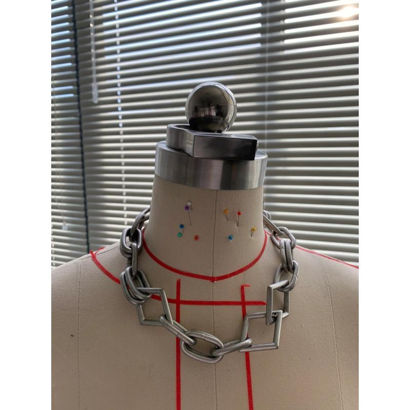 Vòng Cổ Choker Bằng Thép Titan Hai Lớp Màu Tối Phong Cách Đường Phố Công Nghiệp Nặng Fenggao Lozenge