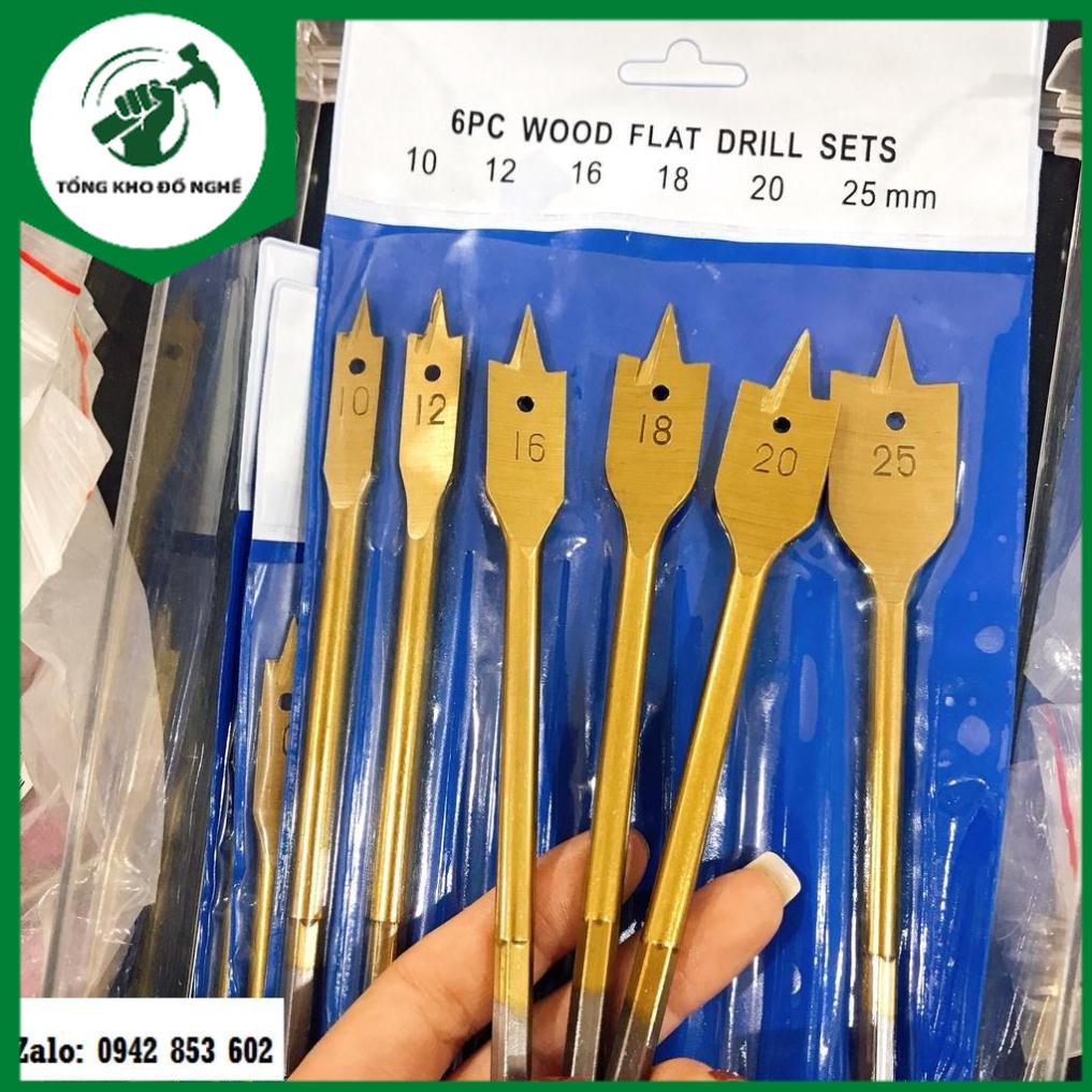Bộ Khoét Lỗ Đuôi Cá 6 Cái Mạ Đồng - Bộ 6 Mũi Khoét Lỗ Gỗ, Khoét Bản Lề Bật, Khoét Ổ Khóa Tủ