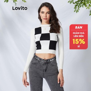 [Gợi ý từ KO] Áo len cổ tròn sọc ca rô Lovito L09093 (Trắng)