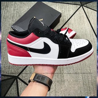 Giày sneaker Jordan 1 low black toe, Giày Jordan cổ thấp đỏ trắng bản cao cấp trung full size 36-43