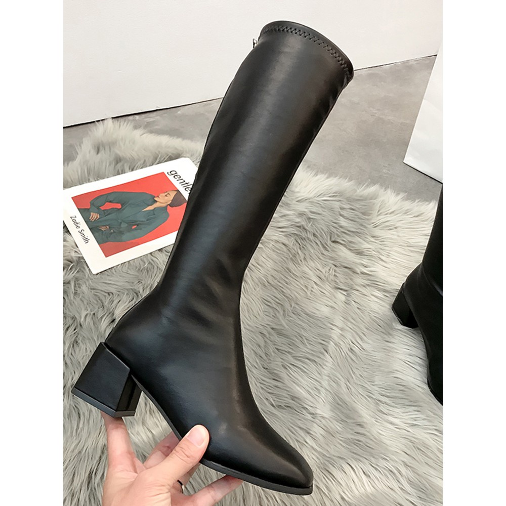 ORDER - Giày boot,bốt da cao cổ nữ mũi vuông cao cấp Hàn Quốc (Có ảnh thật)