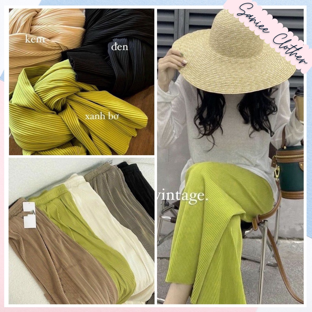 Quần suông nữ dập ly cạo chun ống rộng thun tăm mặc hè Hàn Quốc thoáng mát co giãn nhẹ SannieeClothes