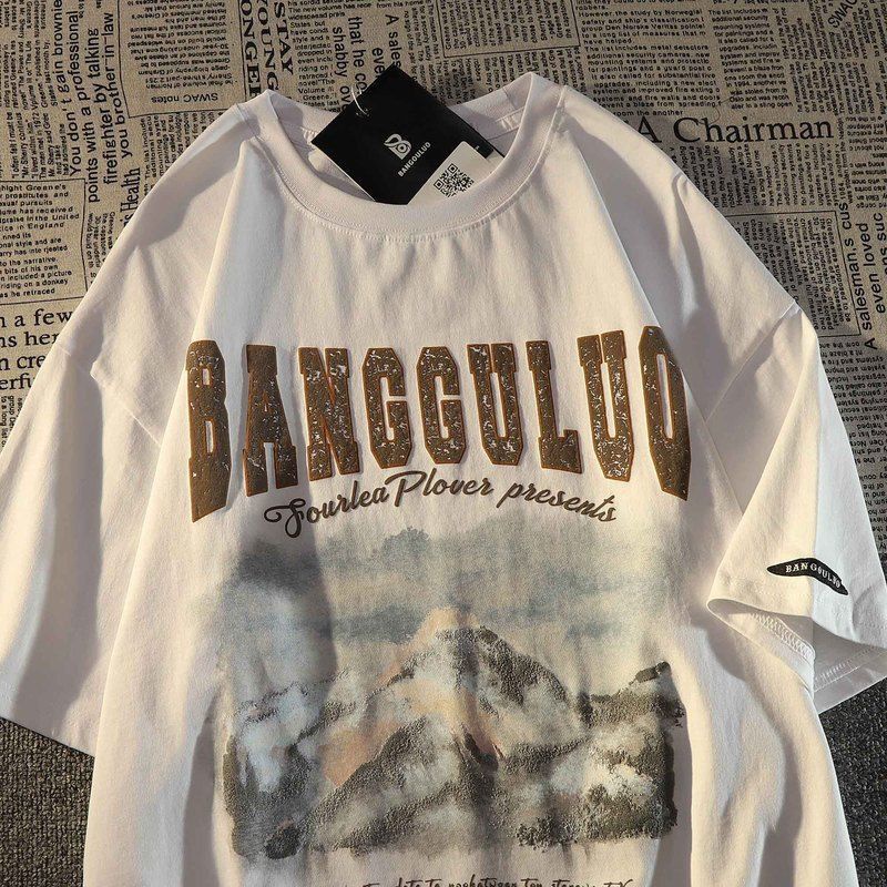 Áo Thun 100% Cotton Tay Ngắn Dáng Rộng Phong Cách Retro Cho Nam Giới