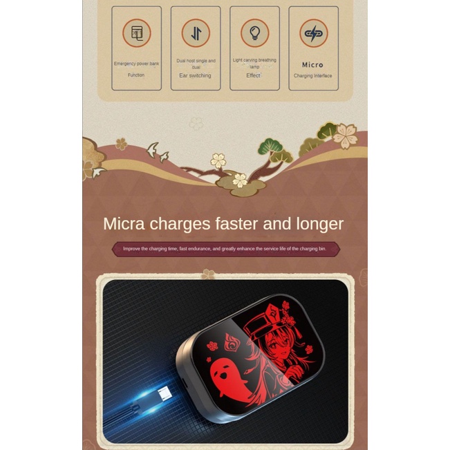 ★Genshin Impact★Tai nghe Bluetooth không dây Kaedehara Kazuha Hutao Zhongli Gaming Nhân vật ngoại vi Tai nghe trong tai