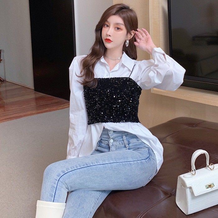 Set áo sơ mi+ áo yếm kim sa - Hàng Quảng Châu