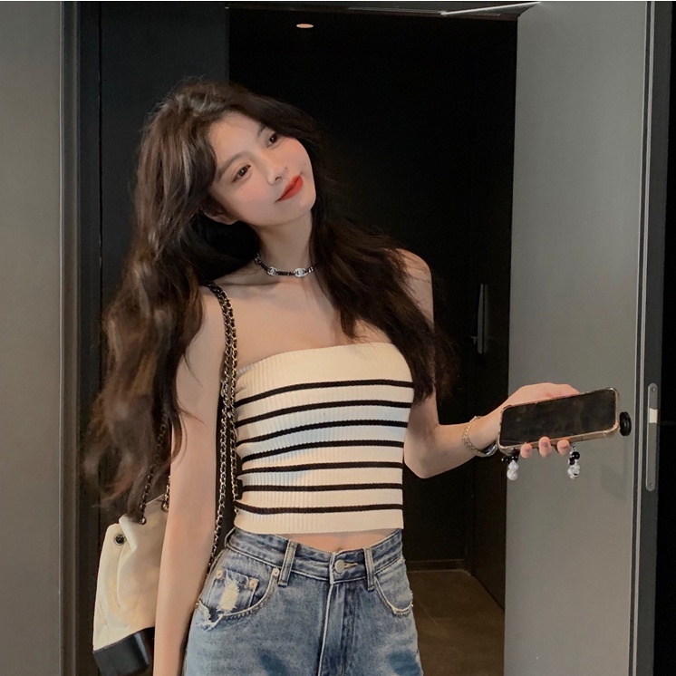 Áo Tank Top Ôm Dáng Họa Tiết Kẻ Sọc Phong Cách Hàn Quốc Thời Trang Cho Nữ